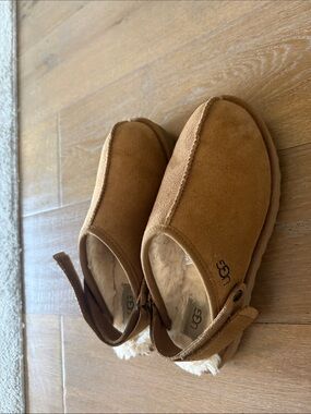 UGG Chestnut Suede Shearling Clog with Back Strap